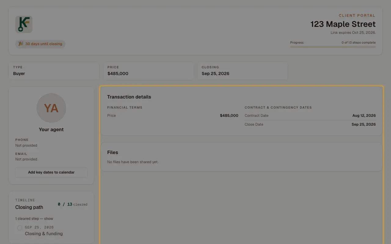 The client portal's shared-checklists and files column.