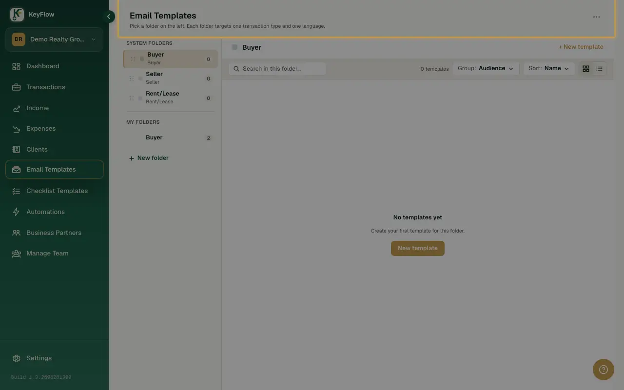 The Email Templates page header in KeyFlow, with token support explained.